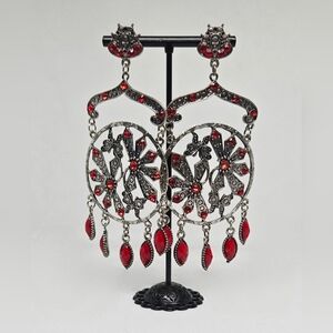 Vintage Style Red Rhinestone Chandelier Earrings – Gothic Statement Jewelry